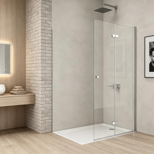 VEETEDOORA Walk in Dusche Falttür 120 x 185 cm, Walk in Duschwand für Dusche aus 6 mm ESG Glas, Duschabtrennung Faltbar, ohne Duschtasse