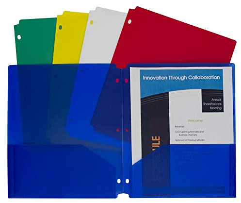 C-Line Two-Pocket Heavyweight Poly Portfolio Folder, 3-Hole Punch, 11 X 8.5, Assorted, 10/Pack