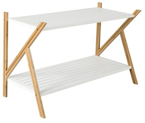 elbmöbel Schuhregal aus Bambus 45 x 70 x 32 cm Schuhschrank mit 2 Ablagen Schuhablage für 8 Paar Schuhe als Schuhständer und Schuhaufbewahrung aus Holz stabiles Regal, Natur und weiß
