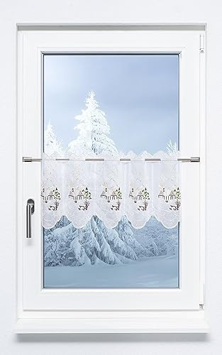 Plauener Spitze Scheibengardine Haus (Bx H) 48,6cm * 30cm Braun/Graubraun