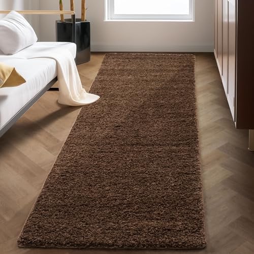 Carpettex Shaggy-Teppich, Hochflor, Wohnzimmer, Florhöhe 3 cm, einfarbig, Braun, 80 x 250 cm