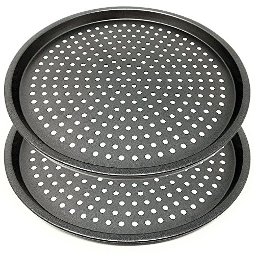 Space Home - 2x Molde de Horno para Pizza con Agujeros - Bandeja Pizza Horno con Recubrimiento Antiadherente - Rejilla Pizza Horno - Plato y Bandeja para Pizza - Acero al Carbono - Set de 2 - Ø 29 cm