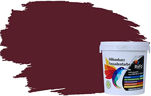RyFo Colors Silikonharz Fassadenfarbe Lotuseffekt Trend Weinrot 1l - bunte Fassadenfarbe, weitere Rot Farbtöne und Größen erhältlich, Deckkraft Klasse 1