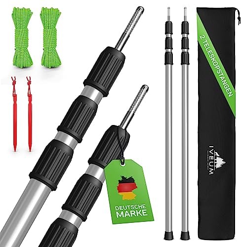 Robuste Sonnensegel Stangen – [2er Set] Zeltstangen inkl. Heringe, Schnüre und Tasche – Sonnensegel Teleskopstangen – Tarpstangen für Tarp…