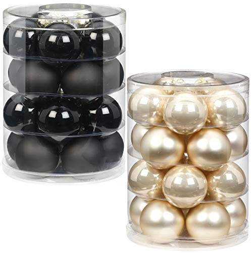 Inge Glas Magic 40 Weihnachtskugeln im Set | Echtglas-Christbaumkugeln in besonderen Farben | Hochwertiger Christbaumschmuck (Classic Style | schwarz mit Champagner)