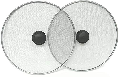 SDMAX Kitchen Metal Mesh Frying Pan Guard Splatter Screen Cove Lid with Knob 2 x 29cm