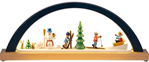 Richard Glässer Seiffen Schwibbogen LED Winterkinder, Länge 40 cm, Natur, original Erzgebirge