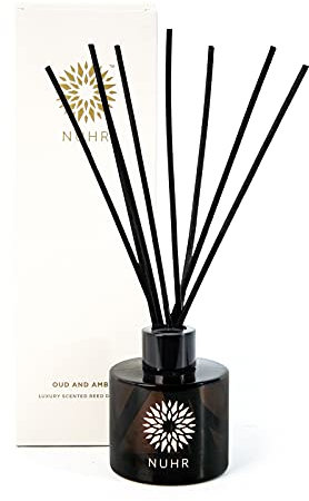 NUHR Home Reed Diffuser Oud & Amber Sticks for Home Multi Note Fragrance - Long Lasting Aroma Perfect Reed Diffuser, Minimum of 4 Months, UK-Made- Gift Set 100ml