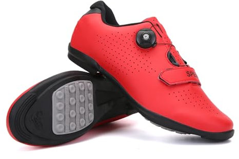 LZQpearl Fahrradschuhe Herren, Rennrad Und Mountainbike Schuhe Mit Gummisohle, Atmungsaktive, rutschfeste No-Lock Fahrradschuhe Mit Schnell Rotierendem Schnürsenkelsystem Red, 41