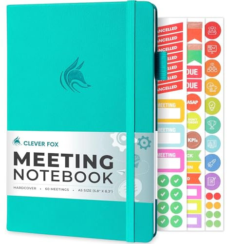 Clever Fox Meeting Notebook - Work & Business Organizer mit Notizen & Aktionspunkten - Notizblock für Projektmanagement & Meetings, A5 (Türkis)