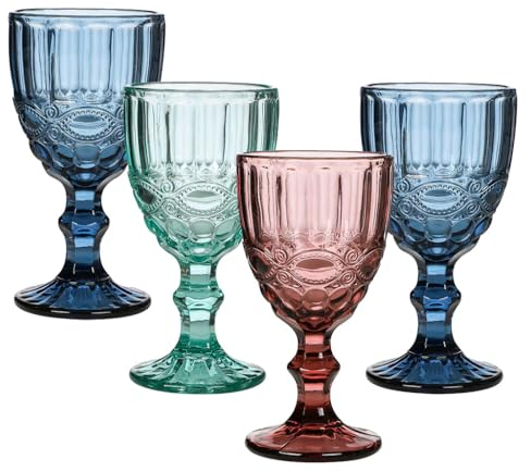 Wine Goblet Set Baroque Embossed 300ml Wine Glasses Dishwasher Safe