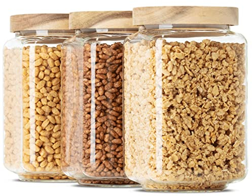 Econovo® Vorratsgläser eckig Set mit Deckel 900ml (3-teilig) aus mundgeblasenem Borosilikatglas, stapelbar und luftdicht, Vorratsdosen Glas-Behälter Set eckig für Lebensmittel groß und klein