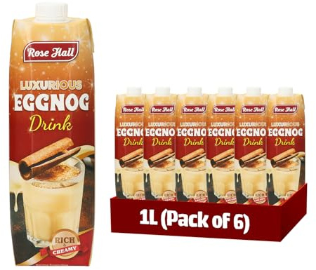 Rose Hall Luxurious Eggnog Drink 1L, Rich & Creamy Eggnog Beverage Made with Milk & Cream, Smooth Ready-to-Serve Drink, Perfect for Desserts, Mocktails & Family Gatherings (Pack of 6)