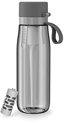 PHILIPS Filtered Water Bottle, BPA-Free Tritan Plastic Water Bottles, Replaces 450 Plastic Water Bottle with Reusable GoZero Everyday Water Filter, Portable Filtering Bottle for Travel, 36oz, Grey
