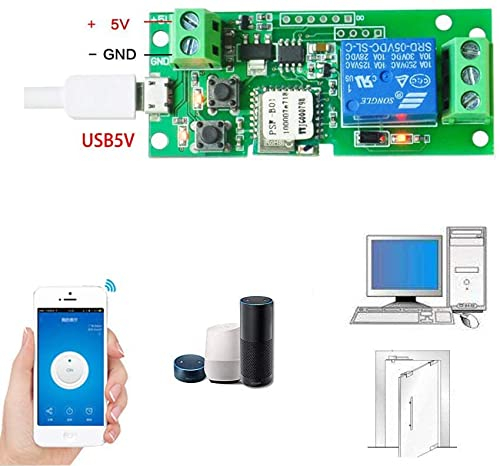 Inching/Autobloccante WiFi Senza Fili Smart Switch 1 Canale Intelligente Relè Módulo DC 5V 7-12v-32v Telecomando Interruttore Timer con Alexa ewelink Al Porta del Garage…