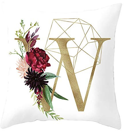 Ayoiow Sofakissenbezug 50x50cm, Polyester Zierkissenbezüge Kissenhüllen 20x20 Inch Kissenhülle Kissenbezug Für Sofakissen Buchstabe W mit Rosenblütenblatt