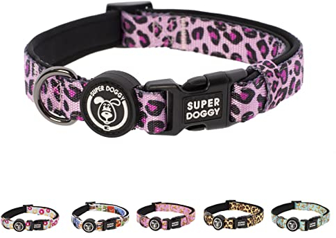 SUPER DOGGY Hundehalsband Nylon Verstellbar - für Kleine, Mittel & Große Hunde - Halsband Hund Katze Welpe - Verstellbares, Weich & Komfort - zum Wandern oder Radfahren (Pink Leopard, (M (33-55cm))