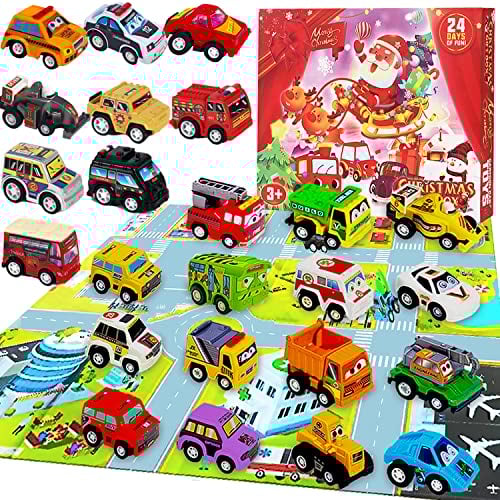 Lubibi Adventskalender 2024 für Kinder,Weihnachtskalender Box Set,Spielzeugauto Kinder Spielzeug Rückzug Auto 24-Tage Countdown Adventskalender Geschenkbox Fahrzeuge Auto Spielzeug Geschenk