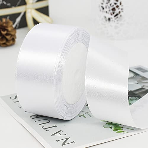 Ainmto 22m X 38mm Weiße Satinband,2 Rollen Weiß Schleifenband,Dekoration Bänder,Geschenkband Breit,Stoffband für Hochzeit