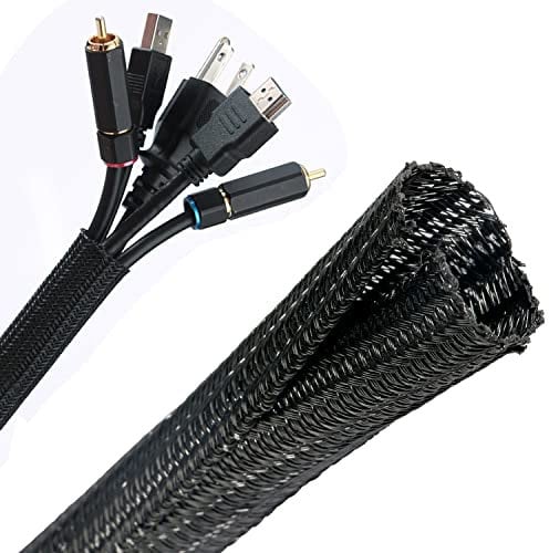 Kabelmanagement-Hülsenabdeckung, 3 m – 1,27 cm Kabelteil-Schlauchschutz, flexibler Draht, geflochtene Wickelhülle für PC/TV/Home Office Audio Video Power USB-Ladekabel – Schwarz