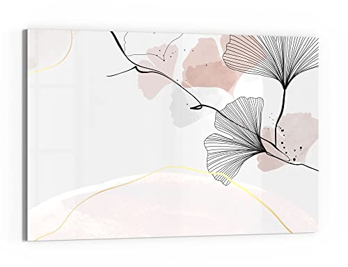 DEQORI Glas-Magnettafel | 60x40 cm groß | Motiv Dekorativer Gingko-Banner | Memo-Board aus Glas | Magnetboard inkl. Magnete, Stift & Tuch für Küche & Büro | Tafel magnetisch & beschreibbar