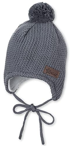 Sterntaler Unisex Kinder Strickmütze Baby Bommelmütze Strick mit Ohrenklappen, rauchgrau, 39