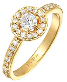 Elli Ring Damen Verlobungsring Klassisch mit Zirkonia Kristallen in 925 Sterling Silber