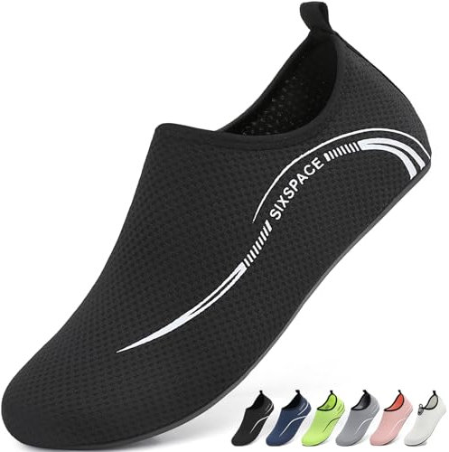 Sixspace Badeschuhe Damen Herren Wasserschuhe Schwimmschuhe Männer Frauen Strandschuhe Aquaschuhe Barfußschuhe(Schwarz 40 EU)