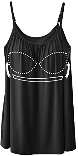 STARBILD Spaghetti Top Damen Top Mit Breiten Trägern Unterhemd BH-Hemd Basic Tank Tops U-Ausschnitt Oberteile Bequeme Frauen Shirt Lang Sommer Shirts Top Schwarz XL