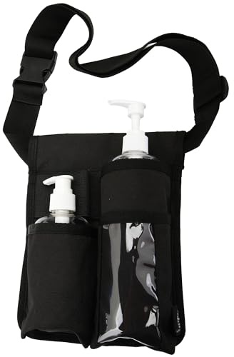 LANLAOER Massage Oil Holster,Dual Pocket Waist Bag for Massage Therapists | Dual pockets fit varied pump bottles with clear window.Light canvas holder,Black for spa,salon & mobile massage workers.