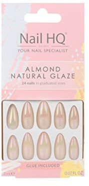 Nail HQ Press On Nails – Almond Natural Glaze Chrome Nails, 24 Durable Glossy Finish False Nails for Salon-Quality Manicure at Home