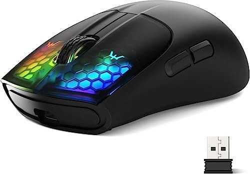 MAGIC-REFINER X5 Souris Gamer sans Fil, 49g Ultra-Léger Souris Gaming Rechargeable, Tri-Mode G502 (2.4Ghz/BT5.0/USB-C Filaire) Souris Ergonomique, Batterie Longue Durée, LED RGB, PC/Mac-Noire