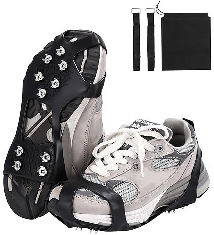 TIDEVAN 1 Paar Spikes rutschfeste Eisspikes Schuhkrallen Ice Klampen mit 10 Spikes für Schnee und EIS Aufbewahrungstaschen und Klettverschluss Schuhe Spikes für EIS und Winter Outdoor Sports Klettern