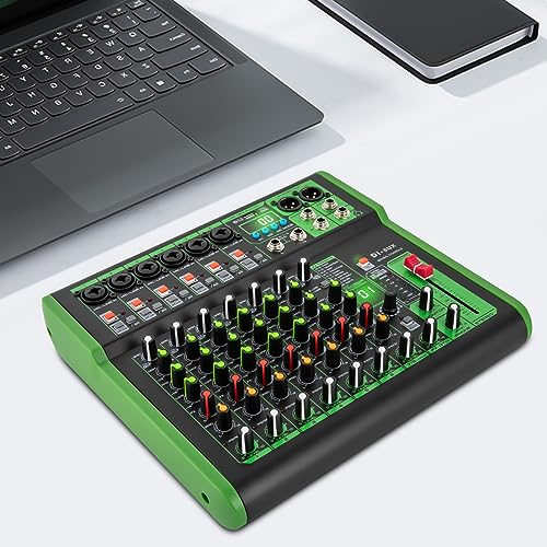 DI-4/6/8UX Serie Professioneller Audiomixer mit 99 DSP Digitaleffekten USB MP3 Eingang 48V Professionelle Phantomspeisung Mikrofonvorverstärker für DJ Mixer Konsole Tonstudio (DI-8UX)