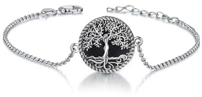 YAFEINI Baum des Lebens Armband 925 Sterling Silber Baum des Lebens Armband Schmuck Geschenke für Frauen (Onyx Baum Armband)
