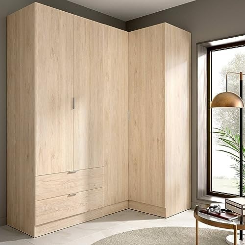 Dmora - Grande Garde-Robe Sillara, Armoire d'angle pour Chambre à Coucher, Armoire d'angle, 174x91h184 cm, Chêne