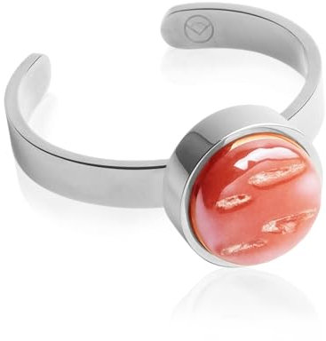 Silber Ring mit Stein in rot • Offener Edelstahlring • Edelstahl & recyceltes Glas • nachhaltiger Halbedelstein-Look • größenverstellbar (min. Ø 16 mm)