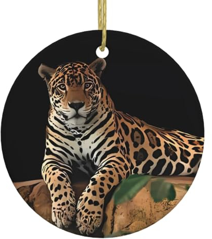 Afrikanischer Leopard auf Felsdruck, personalisierte Weihnachtskugel, Keramik, rund, Weihnachtsschmuck, Weihnachtsbaumschmuck für Freund, Freundin, Ehefrau, Weihnachtsgeschenke
