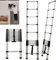 Extendable Ladders 3.8M Work Platform Attic Ladders, Heavy Duty Stainless Steel Telescopic Ladder with Height Adjustable & Anti-slip Rubber Feet, 13 Step, Max Load 150KG/330LBS