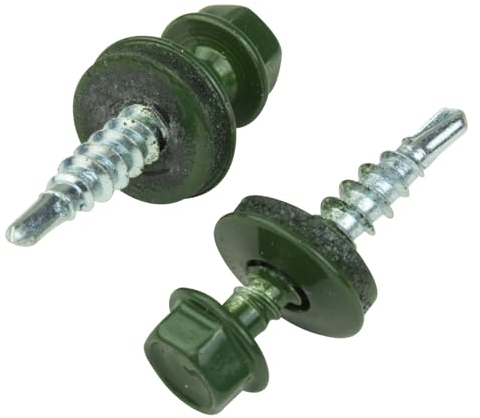 Trapezblechschrauben 4,8x28mm 250 Stück | Grün - RAL 6020 | Selbstschneidene Schrauben Bohrschrauben mit Dichtscheibe
