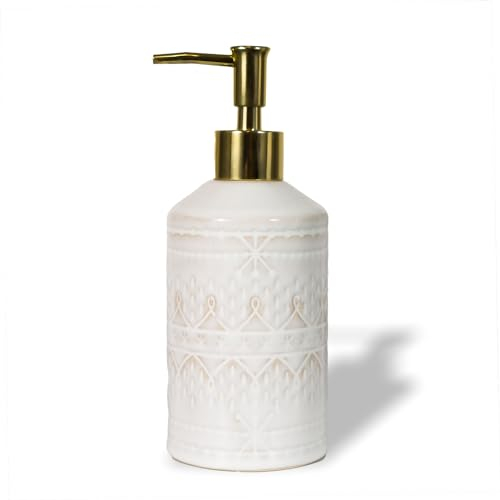 ABBI NIMO Handseifenspender aus geprägter Keramik, elegantes Badezimmer Lotionspender mit goldener Kunststoffpumpe, nachfüllbarer Seifenspender für Spülseife, Badezimmerdekoration, Creme