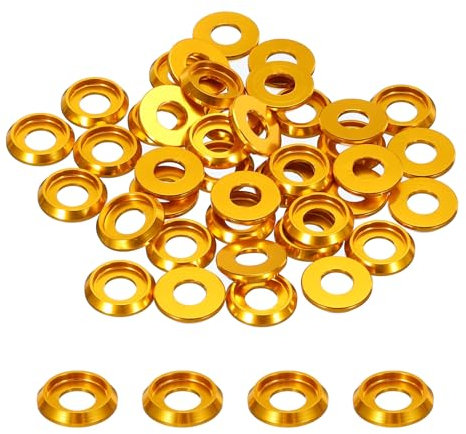 QUARKZMAN M6 Arandelas Cónicas Avellanadas Agujero de 6mm/0.24 Arandelas de Cabeza Cónica de Aluminio para Tornillos RC/FPV/PC/Drone/Accesorios Mecánicos Piezas 40Uds Dorado