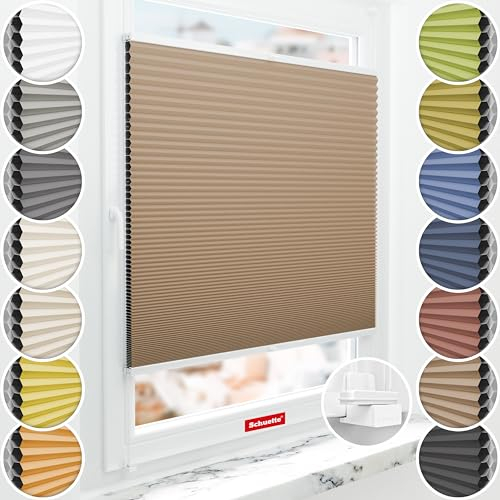 Schuette® Wabenplissee ohne Bohren: Maple Wood (Braun) ● 35x150cm (Breite x Höhe) ● Suprafix Faltrollo X Klemmfix Rollo ● Blitzschnelle Montage inkl. Video