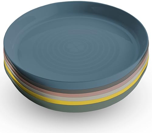 Home Stuff Kids Plates - Multi Colorful Reusable Dinnerware - Unbreakable Lightweight Drinking Beakers for Home, Kitchen - Set of 6