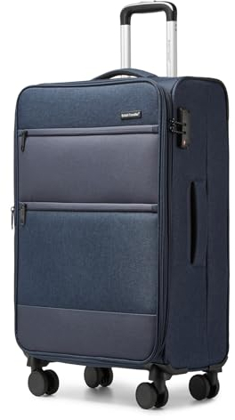 British Traveller Koffer Trolley Groß Reisekoffer 4 Rollen Leicht Weichgepäck Handgepäck Koffer Stoff mit TSA Schloss,Rollkoffer Blau Gepäck L