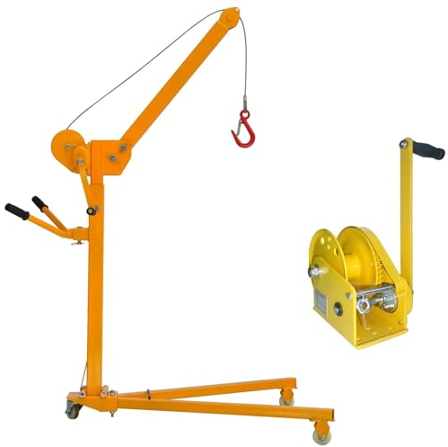 600 lbs Mobile Crane, Portable Small Floor Lift Crane, Foldable Shop Crane with Manual Winch DOLUNTO