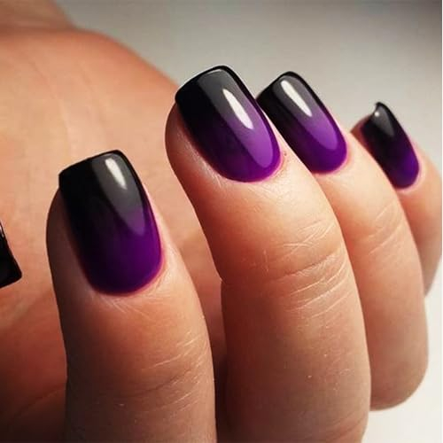 Goiern Lot de 24 faux ongles courts carrés violets brillants pour femmes et filles - Violet brillant