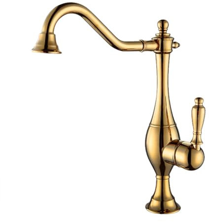Wasserhahn Bad Waschtischarmatur Retro Antik Stil Hoch Messing Einhandmischer Mischbatterie, 360° Drehbar Armatur Waschbecken Kaltes Und Heißes, Waschtischbatterie, Gold