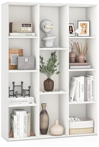 COSTWAY Bücherregal mit 11 Fächern, Bücherschrank, Büroregal, Würfelregal, Standregal, für Wohnzimmer, Schlafzimmer, Büro, Kinderzimmer, 74 x 24 x 106 cm, Weiß