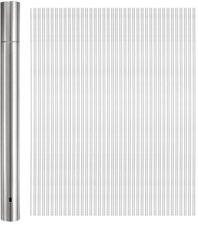 QUARKZMAN 100 Stück Schaschlikspieße Edelstahl 38cm mit Aufbewahrungsrohr, Wiederverwendbare BBQ-Grill Spieße Outdoor-Grillstab für Fleisch, Garnelen und Gemüse